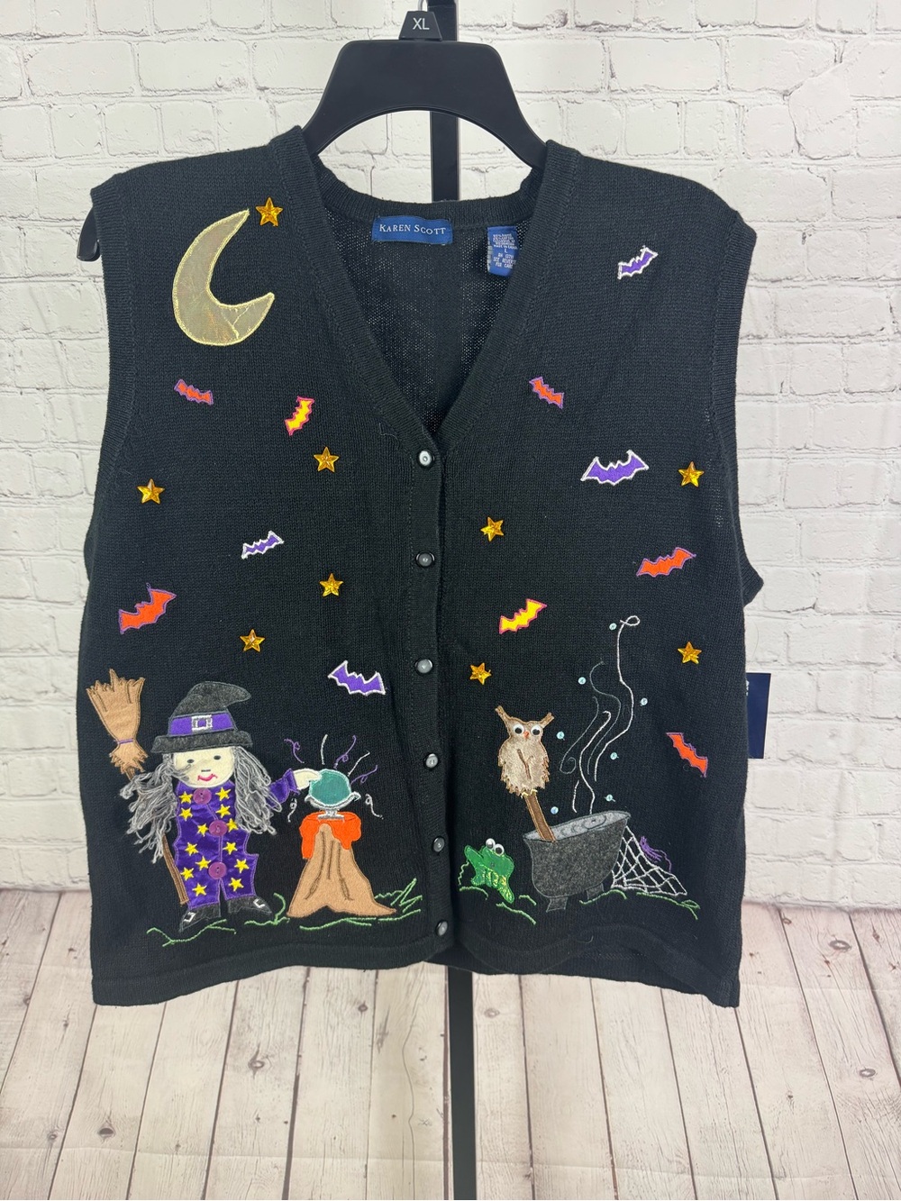 Vintage Karen Scott Halloween Knit Embroidered Vest Size Large
